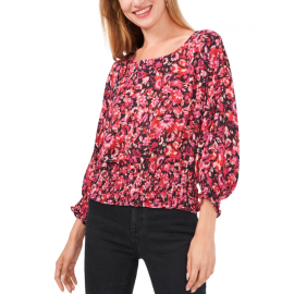 FLORAL-PRINT SMOCKED PEASANT TOP-VINCE CAMUTO