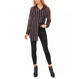 Striped Button-Down Shimmering Tunic Top-VINCE CAMUTO