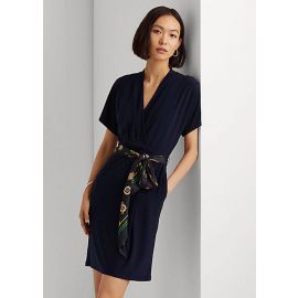 LAUREN RALPH LAUREN Medallion-belt Jersey Dress In Lighthouse Navy