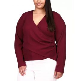 Michael Kors Plus Size Faux-Wrap Waffle-Knit Top