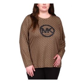 Michael Kors Plus Size Printed Logo Top Black Dark Camel 