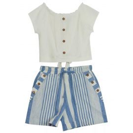 RARE EDITIONS Big Girls Stipe Rib Knit Shorts Set