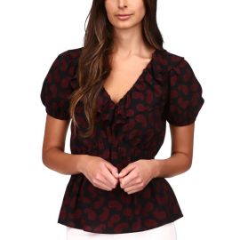 Michael Kors Paisley Puff-Sleeve Peplum Top 