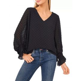 Vince Camuto Swiss Clip-Dot Smocked Blouse