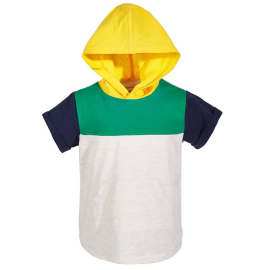 First Impressions | Cream & Yellow Colorblock Hooded Short-Sleeve Top