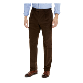LAUREN RALPH LAUREN MEN'S CLASSIC REGULAR FIT STRETCH PLEAT, CORDUROY CHOCOLATE