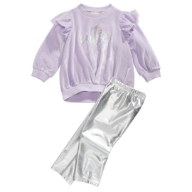 FIRST IMPRESSIONS Kids' Baby Girls 2-pc. Glitter Velour Tunic & Pants Set In Lavender Pool