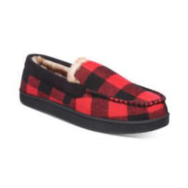 Club Room Men's Plaid Moccasin Slippers with Faux-Fur Lining Red
