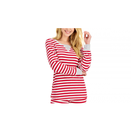 FAMILY PAJAMAS  MATCHING WOMEN'S STRIPED WAFFLE-KNIT TOP