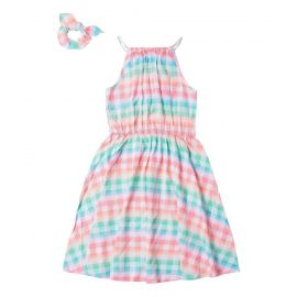 Epic Threads | Bright White & Pastel Gingham Challis A-Line Dress & Scrunchie