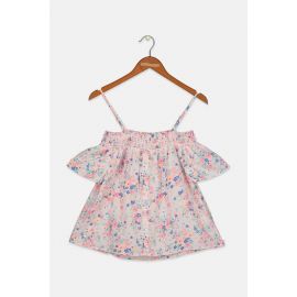 Epic Threads Kids Girl Square Neckline Cold Shoulder Floral Print Top