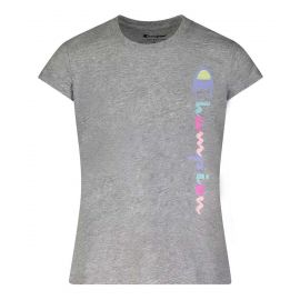 Champion Girls Oxford Heather & Pink Color Block Logo Tee