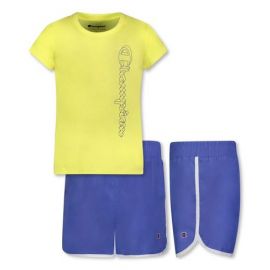 CHAMPION LITTLE GIRLS 3D SCRIPT T-SHIRT AND BINDING WOVEN SHORTS SET