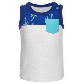 First Impressions | Blue & Snow Owl Heather Palm Tree Muscle Tank Top