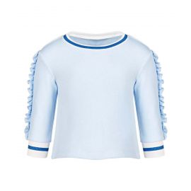 First Impressions | Light Pastel Blue & Blue Ruffle-Sleeve Crewneck Top