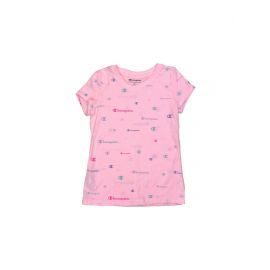 Champion Little Girls All Over Print Logo Tee - Pink Candy/Blue Mist